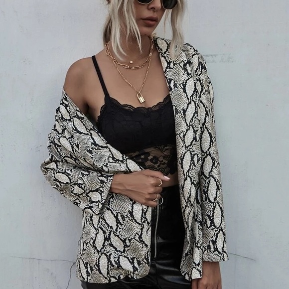 animal print snake print jacket long sleeve coat blazer - Picture 4 of 6